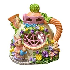New Vintage Easter Jubilee Porcelain Lighted Teapot House